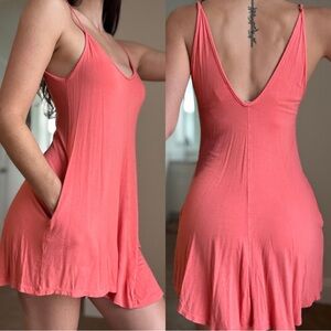Coral Stretchy Dress with Pockets